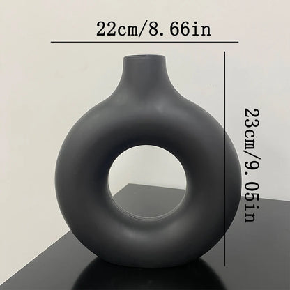 Nordic Plastic Flower Bottle Modern Style Circular Hollow Imitation Ceramic Fashion Living Room Home Office Desktop Decoration