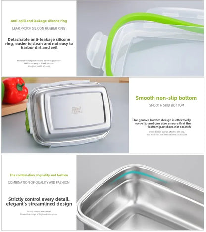 304 Stainless Steel Fresh-keeping Box Sealed Leak Proof Lunch Box Fruit Box with Lid Dumpling Container Refrigerated Storage Box