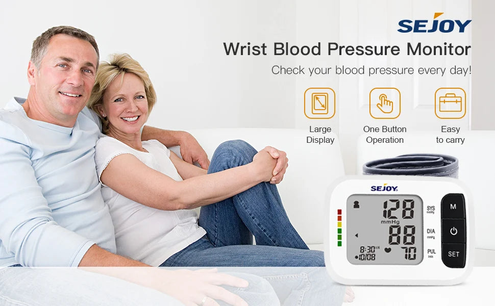 SEJOY Blood Pressure Machine Wrist Blood Pressure Cuff Wrist BP Monitor Wrist Cuff Automatic Monitor with Heartbeat Detection