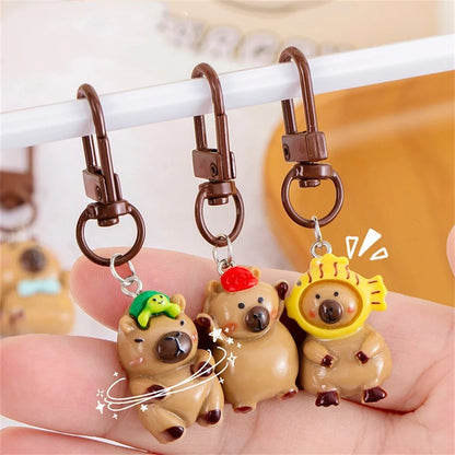 Cartoon Mini Capybara Keychains Women Men Backpack Charms Pendants Accessories Animal Bag Keyring Couple Friend Jewelry Gift