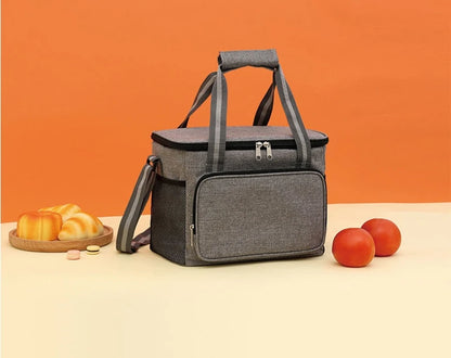 15L Portable Large Insulated Lunch Bag Black Waterproof Leak-proof Thickened Handheld Shoulder Carry Outdoor Picnic Lunch Bag
