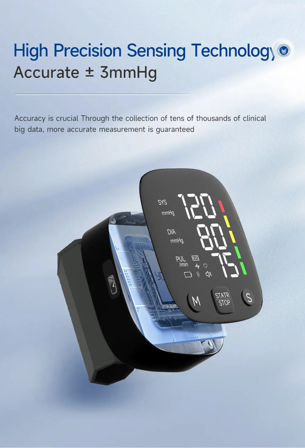 Yongrow Rechargeable Digital Wrist Blood Pressure Monitor Sphygmomanometer Tonometer Tensiometer Heart Rate Meter BP Monitor