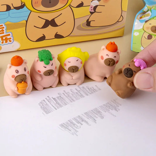 32 Pcs/Box Cartoon Cute Capybara Surprise Bag Eraser Stationery Student Supplies Stationery Wholesale