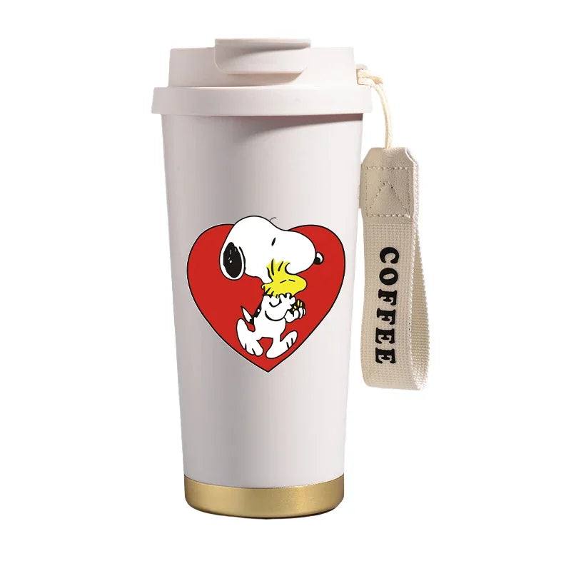 500ml Snoopys Stainless Steel Insulated Water Bottle Anime Kawaii Portable Travel Outdoor Car Tea Coffee Mug Cold Thermos Cup