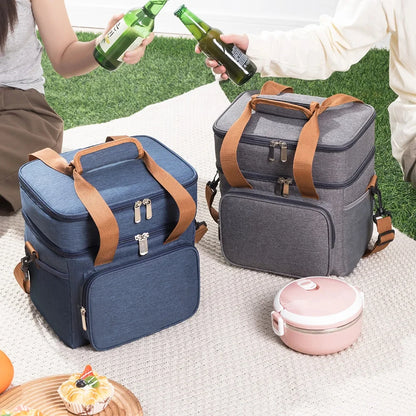 Picnic Cooler Bags Thermal Lunch Box Bag Double Layer Outdoor Camping Food Drink Ice Insulated Case Travel Storage Bags
