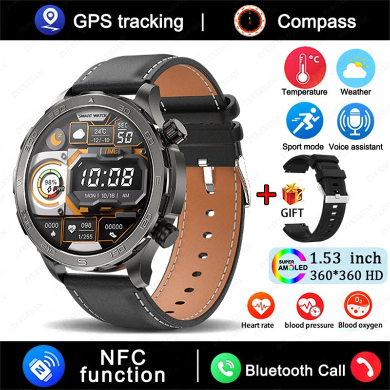 2025 New GPS Bluetooth Call Smart Watch Men AMOLED HD Screen Heart Rate NFC IP68 Waterproof Sports Smart Watch For Android iOS