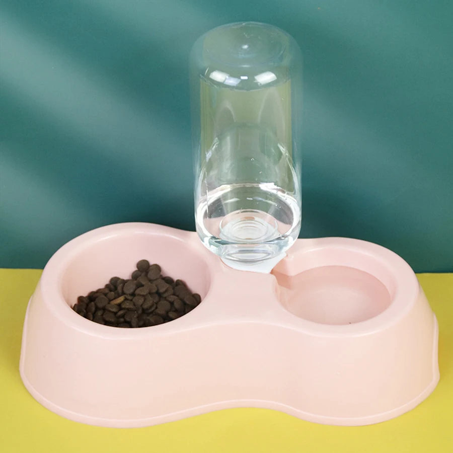 Cat Bowl, Cat Eating and Drinking Water All-In-One Pet Double Bowl, Anti-Knock Over, Automatic Water Refill Pet Bowl