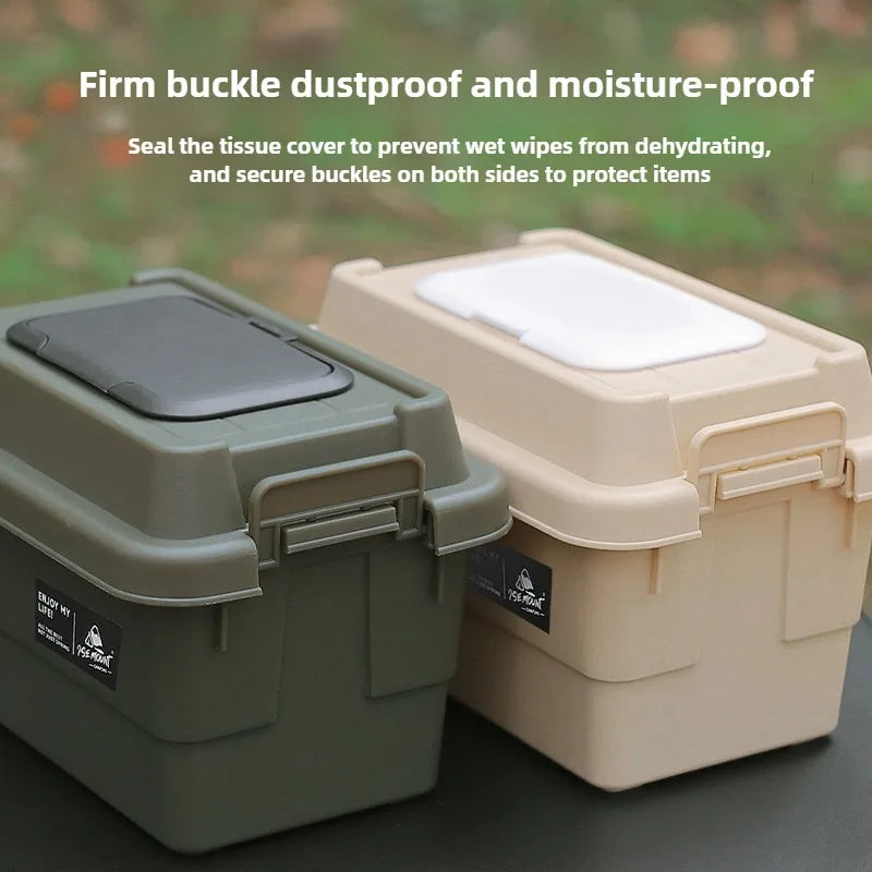 ISE MOUNT Outdoor Tissue Case Desktop Napkin Paper Storage Box Portable 1.1L Camping Picnic Seasoning Bottle Organizer Sundries