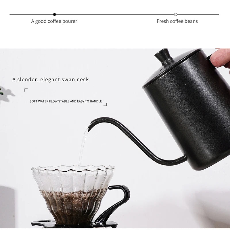 350ml 600ml Drip Kettle Coffee Tea Pot Non-stick Coating Food Grade Stainless Steel Gooseneck Drip Kettle Swan Neck Thin Mouth