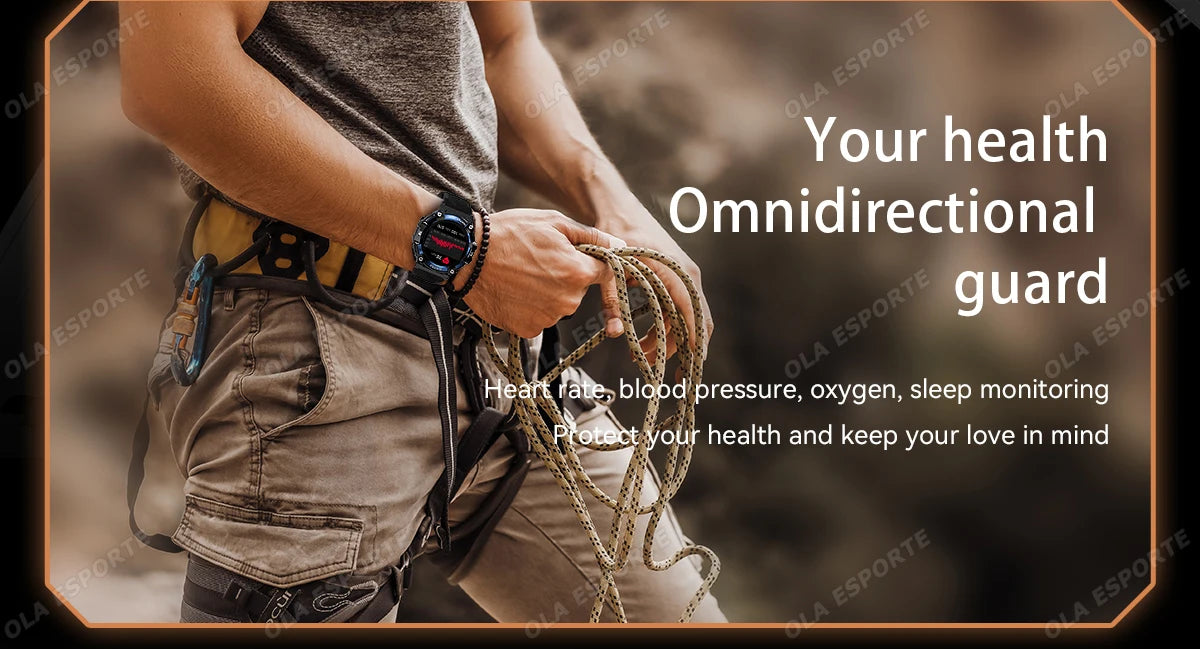 New Outdoor Military Smartwatch For Men Health Monitor Bluetooth Call Voice Assistant GPS Sports Waterproof Men Smartwatch 2024
