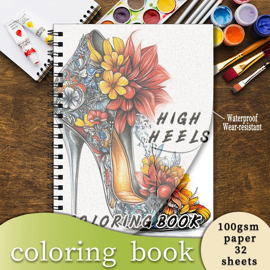 Coloring Book - 8.3 x 11.2 inches 32 pages of elegant high heels coloring book - ideal gift for family or friends