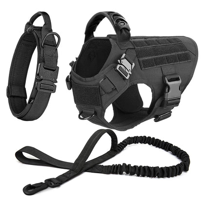Large Dog Collar Military Dog Harness Leash Molle Pouches Pet Training Vest Tactical German Shepherd Harnesses Dogs Accessories