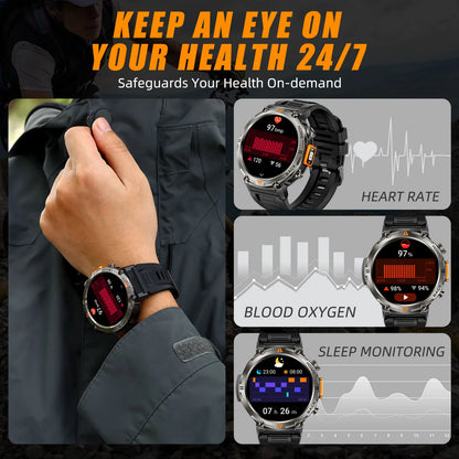 EIGIIS KE3 Smart Watch 3ATM Waterproof Original Design For Men Bluetooth Call Health Monitor With Flashlight 100+ Sports Modes