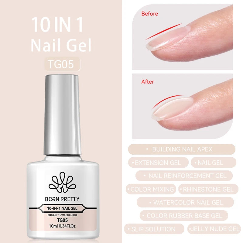 BORN PRETTY 10ml Wine Red Glitter Jelly Nude Gel Nail Polish Soak Off Translucent Color UV Light Cure for Nail Art DIY at Home