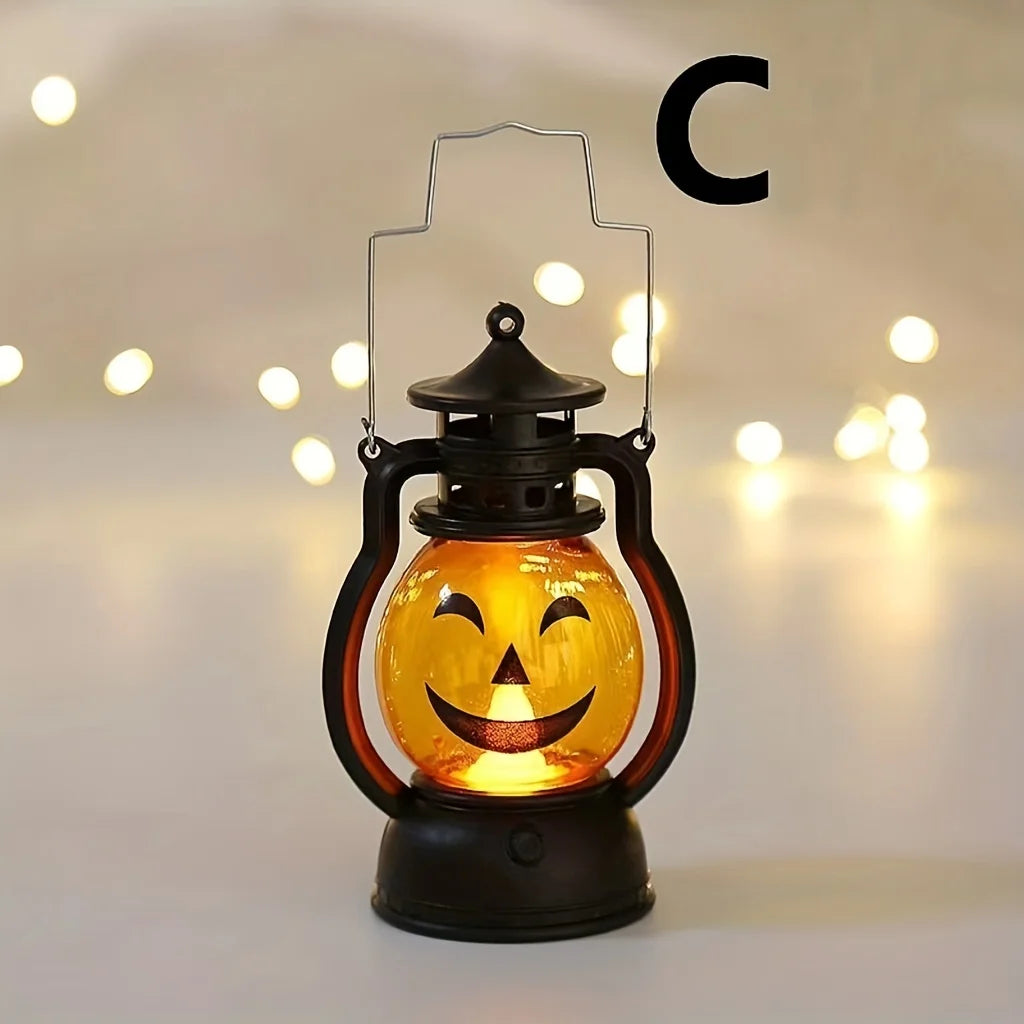 Halloween Hanging Pumpkin Lantern Light LED Ghost Lamp Candle Light Retro Small Oil Lamp Christmas Party Home Decor Horror Props