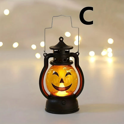 Halloween Hanging Pumpkin Lantern Light LED Ghost Lamp Candle Light Retro Small Oil Lamp Christmas Party Home Decor Horror Props