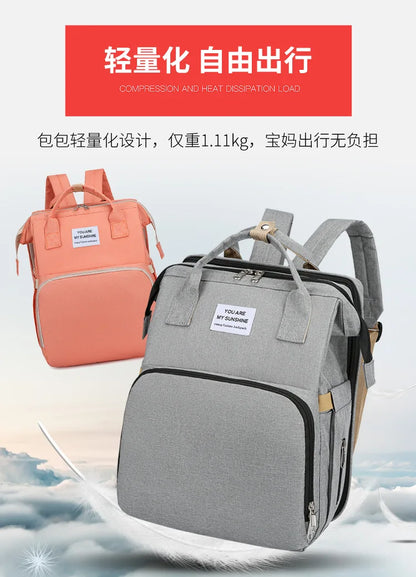 Folding Mommy Bag Multipurpose Portable Folding Crib Bed Large-capacity Baby Backpack Female Mommy Outting Bag Diaper Bags