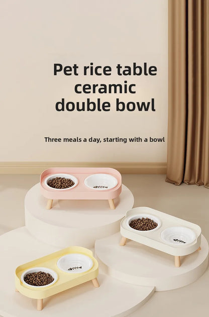 Pet Bowl PP Plastic Double Bowl Anti-killing Bowl Water and Grain Integrated Dog Bowl Cat Dog Water and Grain Bowl