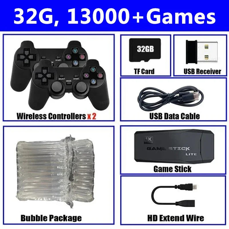 M8 4K Game Stick TV Video Game Console 64G Built-in 20000+ Games Wireless Controller Gamepad Retro Handheld Game Player For PS1