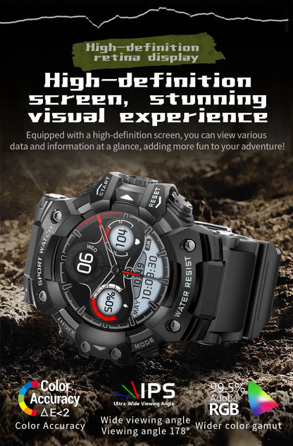 2025New Outdoor Sports Flashlight Fitness Smart Watch Bluetooth Call Multiple Sports Modes Compass Waterproof Outdoor Durable