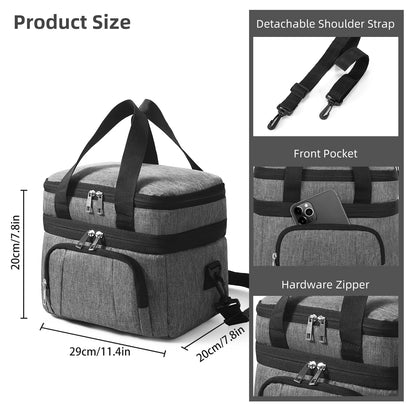 Double Insulated Lunch Bag Layer Portable Thermal Lunch Box Waterproof Picnic Heat Insulating Bag with Adjustable Strap