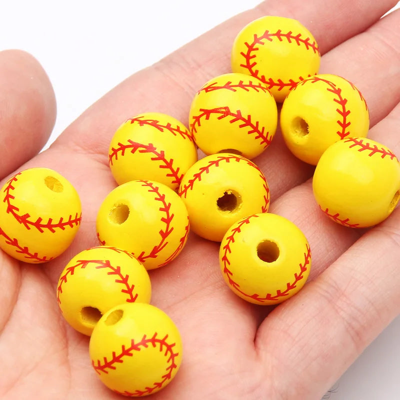 10pcs 16mm Basketball Baseball Spacer Beads Round Ball Wooden Beads For Making Bracelet Necklace DIY Jewelry Supplies