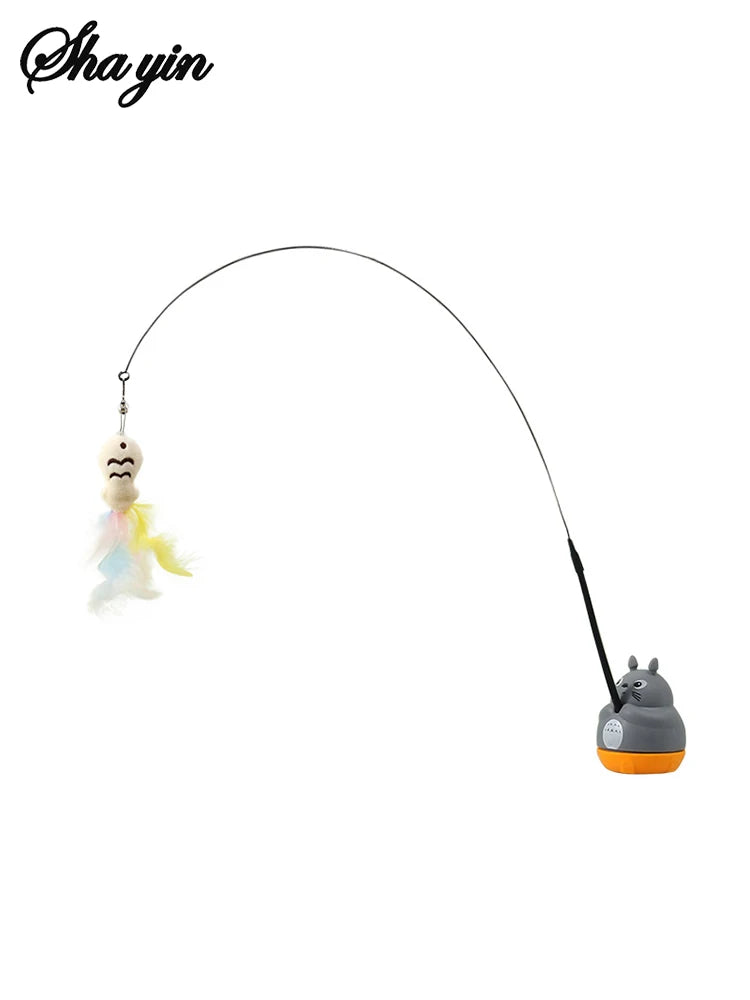 1PC Pet small cat fishing and cat teasing stick 360 degree rotation with feather bells and steel wire cat teasing stick