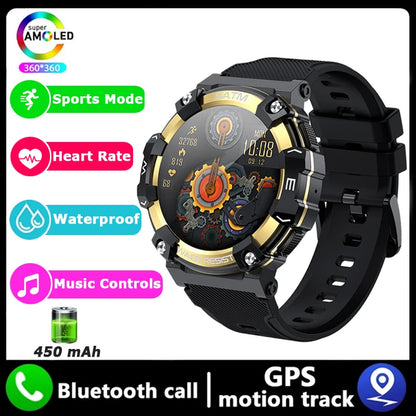 New Outdoor Military Smartwatch For Men Health Monitor Bluetooth Call Voice Assistant GPS Sports Waterproof Men Smartwatch 2024