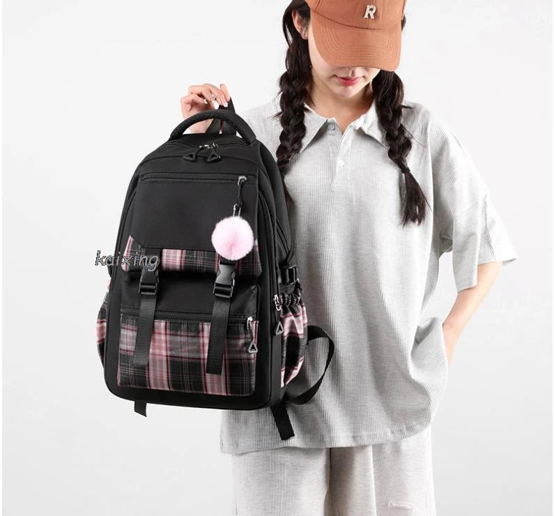 Lovely Kuromi Melody Backpacks Cosplay Plaid Women Men multi-pocket Lightweight School Bags Travel Ins Capacity Laptop Mochilas