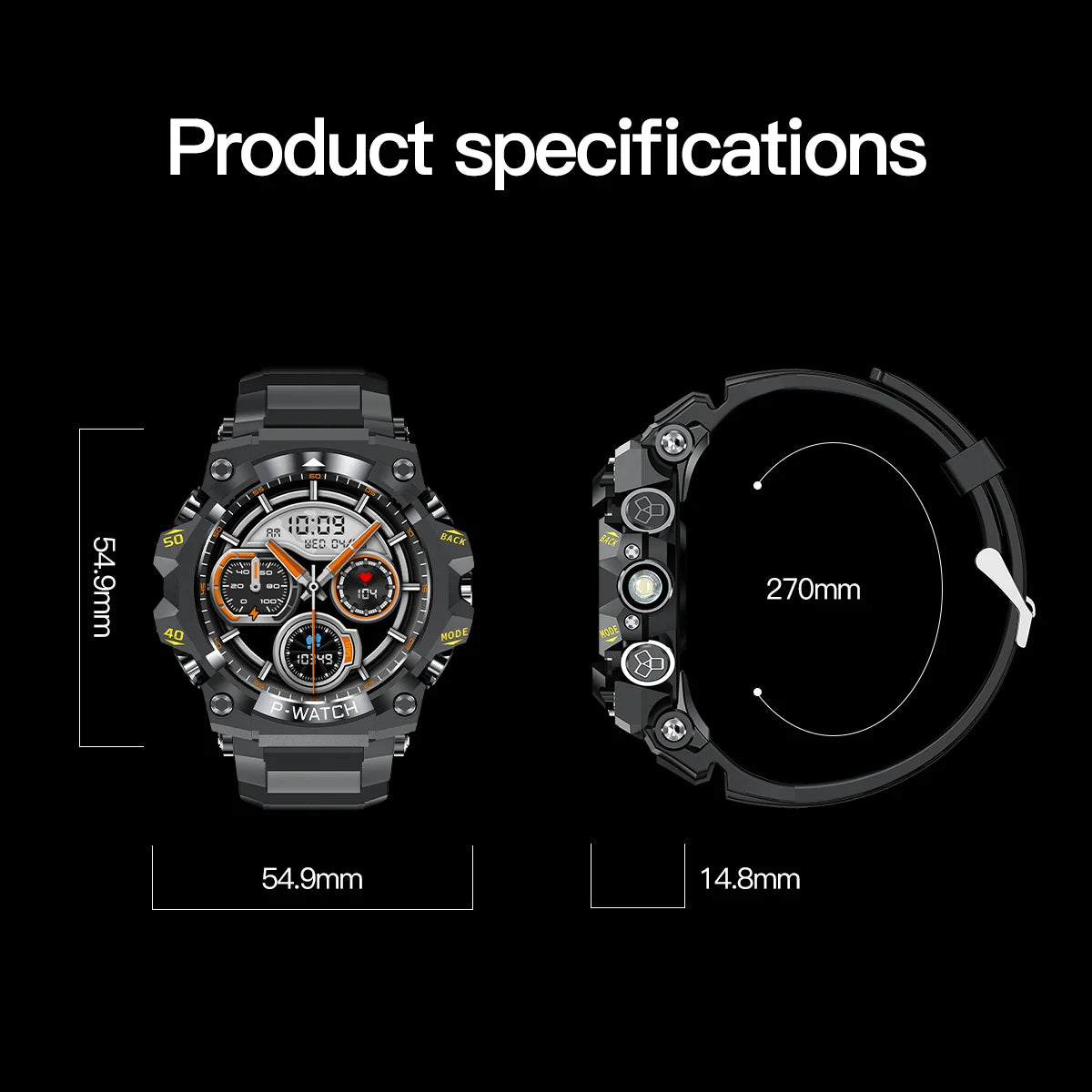 Outdoor Sport Smart Watch LED Flashlight Health Monitor Bracelet Bluetooth Make Answer Call Waterproof Men Military Smartwatch