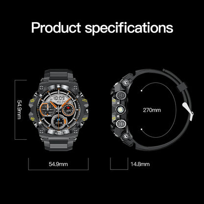 Outdoor Sport Smart Watch LED Flashlight Health Monitor Bracelet Bluetooth Make Answer Call Waterproof Men Military Smartwatch
