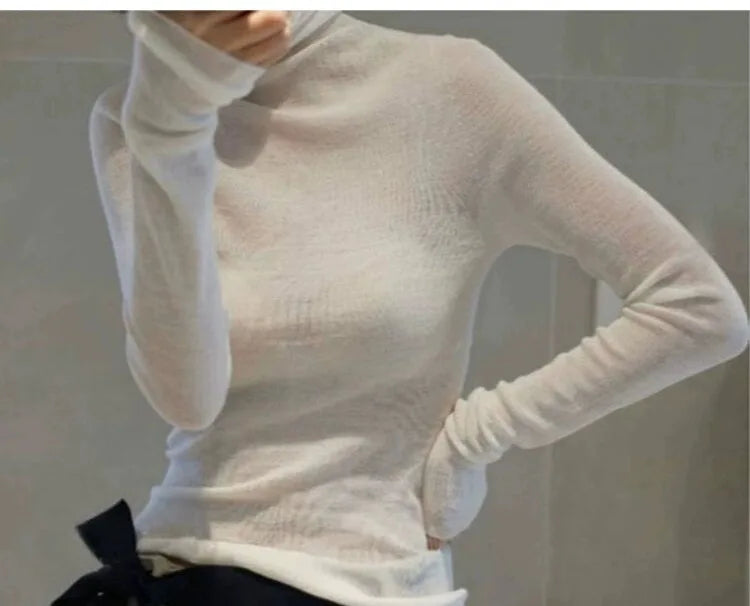 2023 New autumn/winter cashmere sweater women's turtleneck pullover ultra-thin pile neck sweater wool knit