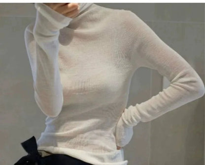 2023 New autumn/winter cashmere sweater women's turtleneck pullover ultra-thin pile neck sweater wool knit