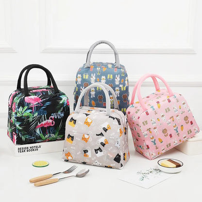 Large Capacity Lunch Bags Children's Cartoon Printed Lunch Bag Portable Picnic Tote Waterproof Heat Insulation Food Storage Bags