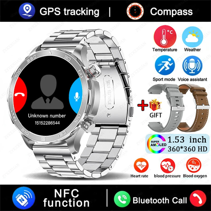 2025 New GPS Bluetooth Call Smart Watch Men AMOLED HD Screen Heart Rate NFC IP68 Waterproof Sports Smart Watch For Android iOS