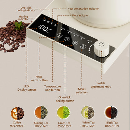 600ml Gooseneck Electric Kettle Hand Brew Coffee Pot Temperature Control Smart Tea Pot Rapid Heating Kettle 220V