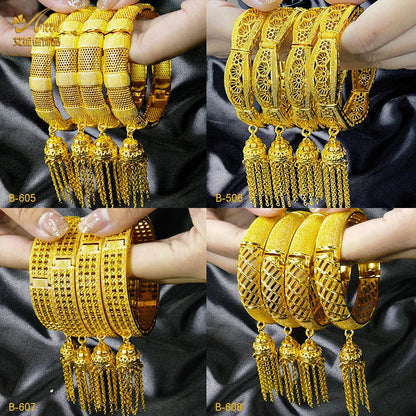 XUHUANG New Design Dubai Gold Color Bangles With Tassel Pendant For Women Indian Middle Eastern Nigerian Wedding Luxury Jewelry