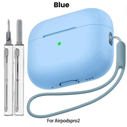 For AirPods Pro 2 Case Liquid Silicone Cover For AirPods Pro 2 2nd Pro2 2022 2023 Cases Sleeve With Cleaningr Pen Lanyard Funda