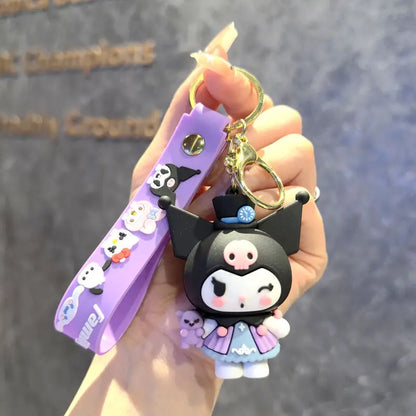 MINISO Cartoon Sanrio Cute Gothic's PVC Key Chain Bag Pendant Doll Rebellious Kuromi Pendant Car Key Chain for Kid Birthday Gift