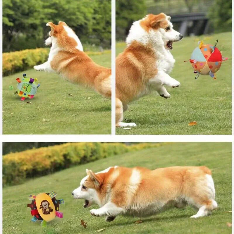 Interactive Ball Dog Toy Suitable for Aggressive Chewing Training, Stress Relief, Bite Sound Resistance, Plush Handle Dog Toy