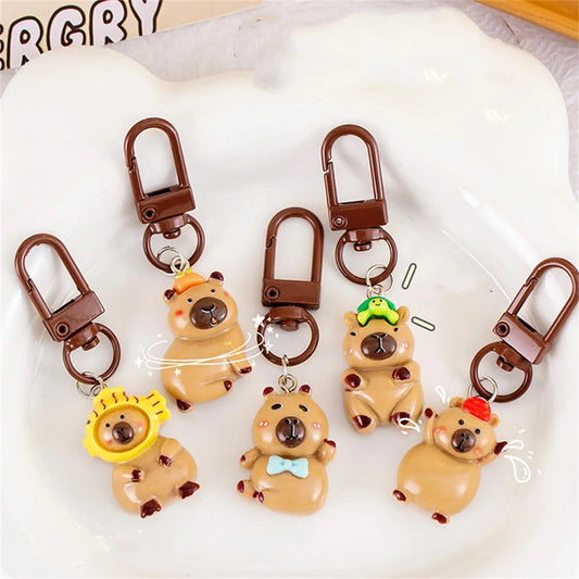 Cartoon Mini Capybara Keychains Women Men Backpack Charms Pendants Accessories Animal Bag Keyring Couple Friend Jewelry Gift