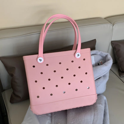 Fashion Large Beach Bags EVA Rubber Waterproof Storage Baskets Travel Shopping Handbag Women Shoulder Solid Color Jelly Bag