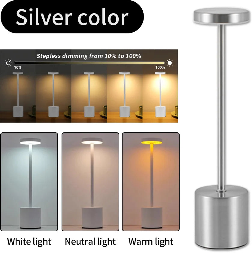 Creative Ambient Table Lamp USB Rechargeable Night Light Stepless Dimming Touch Desk Lamp 3 Colors Bedside Lamp Hotel Bar Decor