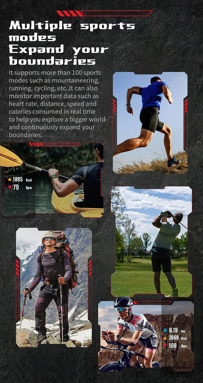 2025New Outdoor Fitness Activities Smart Watch Men Hiking Pedometer Compass LED Flashlight IP68 Waterproof Call Smartwatch