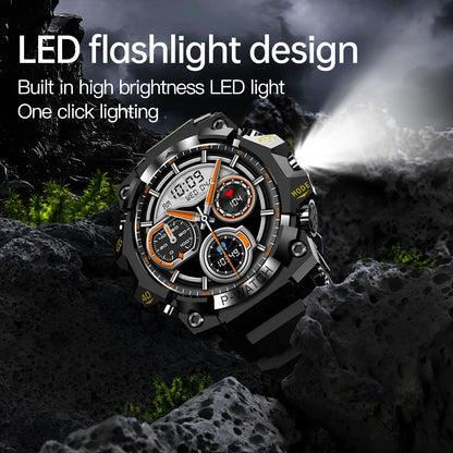 Outdoor Sport Smart Watch LED Flashlight Health Monitor Bracelet Bluetooth Make Answer Call Waterproof Men Military Smartwatch