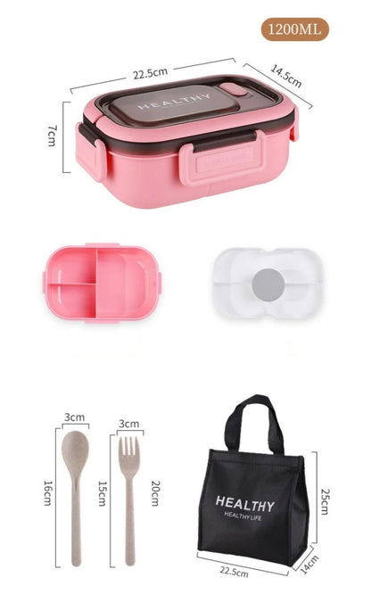 1200ML Double Layer Lunch Box Portable Compartment Salah Fruit Food Box Microwave Lunch Fork and Spoon Picnic Fresh Box