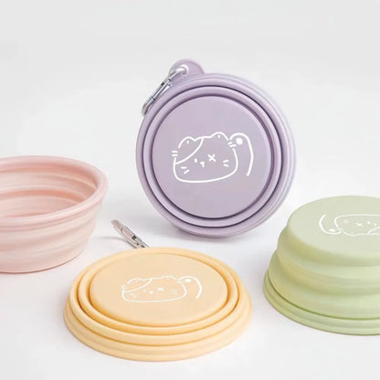 350ml Macaron Pet Bowl TPE Cartoon Pattern Puppy Feeding Bowl Collapsible with Hanging Holes Portable Pet Bowl for Dogs Cats