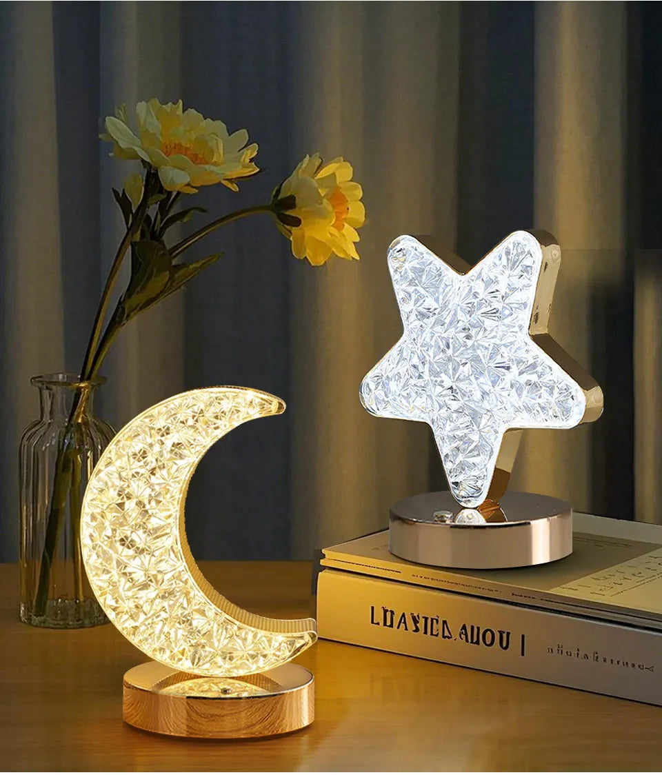 Moon Star Led Night Light Rechargeable Crystal Table Lamp Touch Switch Dimmable Ramadan Room Decor Ambient 3D Moon Lamp Eid Gift