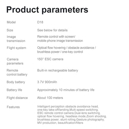 2025 New D18 Drone 8K Aerial HD Dual Camera Photography Intelligent Obstacle Avoidance Brushless Power Foldable Quadcopter Toys