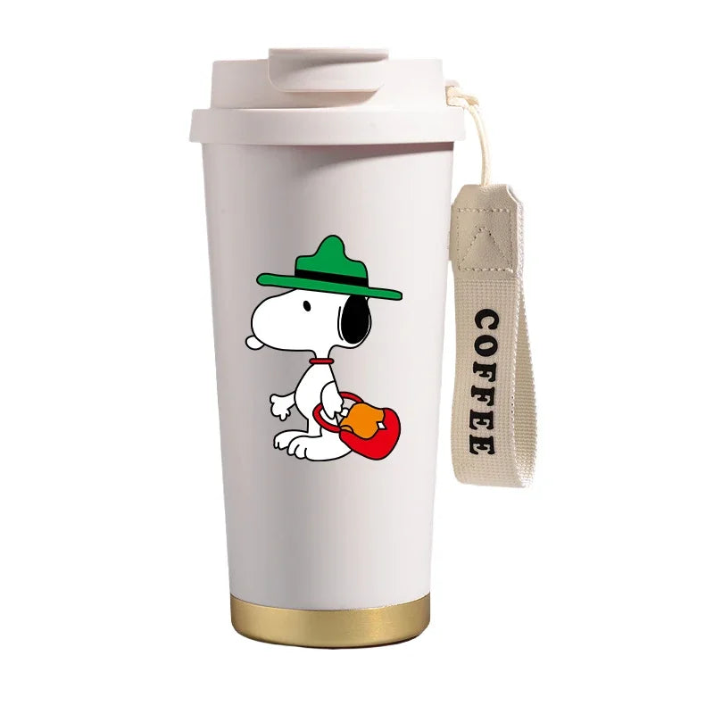 500ml Snoopys Stainless Steel Insulated Water Bottle Anime Kawaii Portable Travel Outdoor Car Tea Coffee Mug Cold Thermos Cup